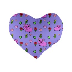 Flower Pink Pig Piggy Seamless Standard 16  Premium Heart Shape Cushions by Ravend