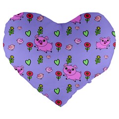 Flower Pink Pig Piggy Seamless Large 19  Premium Heart Shape Cushions by Ravend