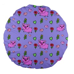 Flower Pink Pig Piggy Seamless Large 18  Premium Flano Round Cushions by Ravend