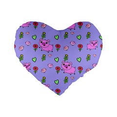 Flower Pink Pig Piggy Seamless Standard 16  Premium Flano Heart Shape Cushions by Ravend