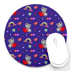 Rabbit Hearts Texture Seamless Pattern Round Mousepad by Ravend