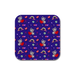 Rabbit Hearts Texture Seamless Pattern Rubber Square Coaster (4 Pack) by Ravend