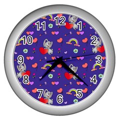 Rabbit Hearts Texture Seamless Pattern Wall Clock (silver) by Ravend