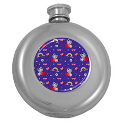 Rabbit Hearts Texture Seamless Pattern Round Hip Flask (5 Oz) by Ravend