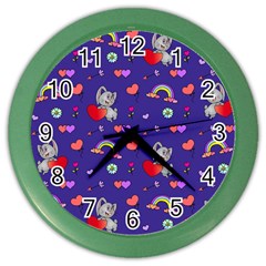 Rabbit Hearts Texture Seamless Pattern Color Wall Clock by Ravend