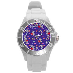 Rabbit Hearts Texture Seamless Pattern Round Plastic Sport Watch (l) by Ravend