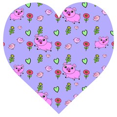 Flower Pink Pig Piggy Seamless Wooden Puzzle Heart by Ravend