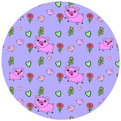 Flower Pink Pig Piggy Seamless Wooden Puzzle Round by Ravend