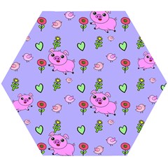 Flower Pink Pig Piggy Seamless Wooden Puzzle Hexagon by Ravend