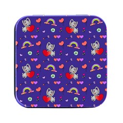 Rabbit Hearts Texture Seamless Pattern Square Metal Box (black) by Ravend