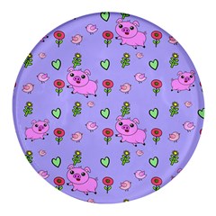 Flower Pink Pig Piggy Seamless Round Glass Fridge Magnet (4 Pack) by Ravend