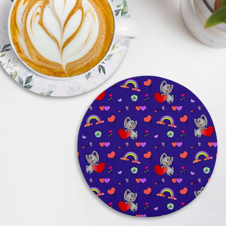 Rabbit Hearts Texture Seamless Pattern UV Print Round Tile Coaster