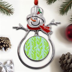 Background Leaves Branch Seamless Metal Snowman Ornament by Ravend