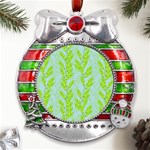 Background Leaves Branch Seamless Metal X Mas Ribbon With Red Crystal Round Ornament Front