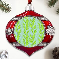 Background Leaves Branch Seamless Metal Snowflake And Bell Red Ornament by Ravend