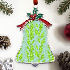 Background Leaves Branch Seamless Metal Holly Leaf Bell Ornament by Ravend