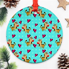 Cat Love Pattern Ornament (round) by Ravend