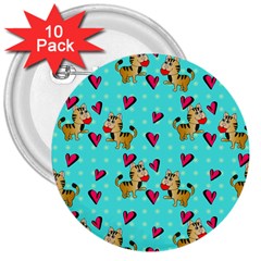 Cat Love Pattern 3  Buttons (10 Pack)  by Ravend