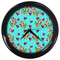 Cat Love Pattern Wall Clock (black) by Ravend