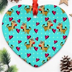 Cat Love Pattern Heart Ornament (two Sides) by Ravend