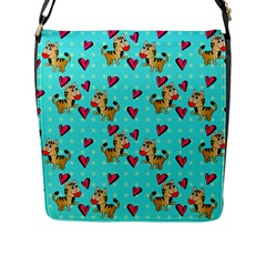 Cat Love Pattern Flap Closure Messenger Bag (l) by Ravend