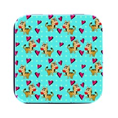 Cat Love Pattern Square Metal Box (black) by Ravend