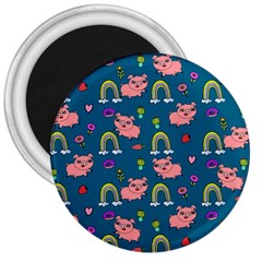 Flowers Pink Pig Piggy Seamless 3  Magnets by Ravend