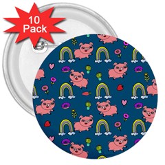 Flowers Pink Pig Piggy Seamless 3  Buttons (10 Pack)  by Ravend