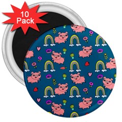 Flowers Pink Pig Piggy Seamless 3  Magnets (10 Pack)  by Ravend