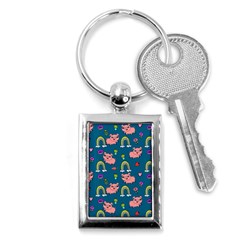 Flowers Pink Pig Piggy Seamless Key Chain (rectangle) by Ravend