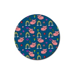 Flowers Pink Pig Piggy Seamless Rubber Coaster (round) by Ravend