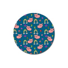 Flowers Pink Pig Piggy Seamless Magnet 3  (round) by Ravend