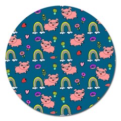 Flowers Pink Pig Piggy Seamless Magnet 5  (round) by Ravend