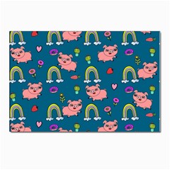 Flowers Pink Pig Piggy Seamless Postcard 4 x 6  (pkg Of 10) by Ravend