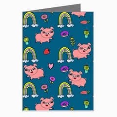 Flowers Pink Pig Piggy Seamless Greeting Card by Ravend