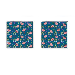 Flowers Pink Pig Piggy Seamless Cufflinks (square) by Ravend