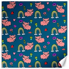 Flowers Pink Pig Piggy Seamless Canvas 16  X 16  by Ravend