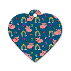 Flowers Pink Pig Piggy Seamless Dog Tag Heart (two Sides) by Ravend