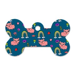 Flowers Pink Pig Piggy Seamless Dog Tag Bone (one Side) by Ravend