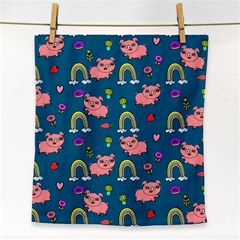 Flowers Pink Pig Piggy Seamless Face Towel by Ravend