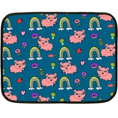 Flowers Pink Pig Piggy Seamless Two Sides Fleece Blanket (mini) by Ravend