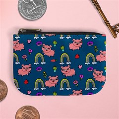 Flowers Pink Pig Piggy Seamless Mini Coin Purse by Ravend