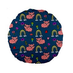 Flowers Pink Pig Piggy Seamless Standard 15  Premium Round Cushions by Ravend