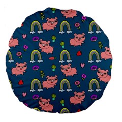 Flowers Pink Pig Piggy Seamless Large 18  Premium Round Cushions by Ravend