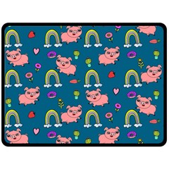 Flowers Pink Pig Piggy Seamless Two Sides Fleece Blanket (large) by Ravend