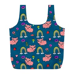 Flowers Pink Pig Piggy Seamless Full Print Recycle Bag (l) by Ravend