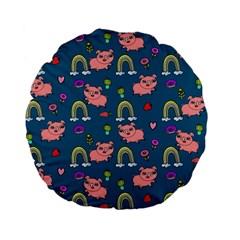 Flowers Pink Pig Piggy Seamless Standard 15  Premium Flano Round Cushions by Ravend