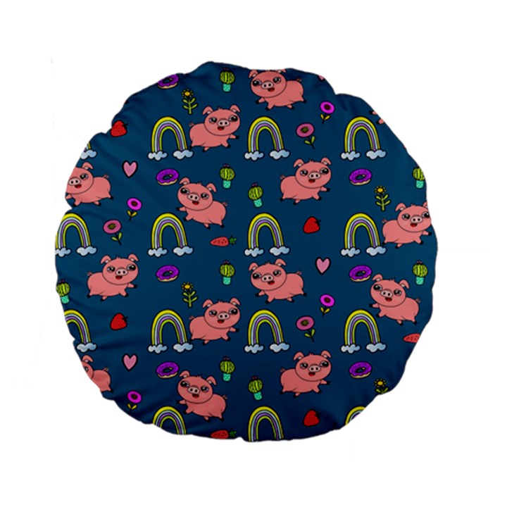 Flowers Pink Pig Piggy Seamless Standard 15  Premium Flano Round Cushions