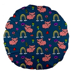 Flowers Pink Pig Piggy Seamless Large 18  Premium Flano Round Cushions by Ravend