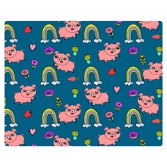 Flowers Pink Pig Piggy Seamless Two Sides Premium Plush Fleece Blanket (medium) by Ravend